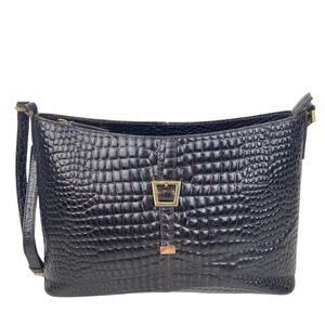 ETIENNE AIGNER Leather Shoulder Bag Croc Embossed in Chocolate